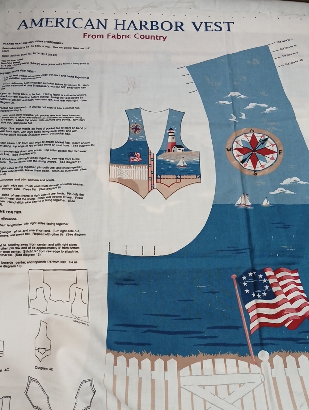 Vintage American Harbor Vest Panel From Fabric Country